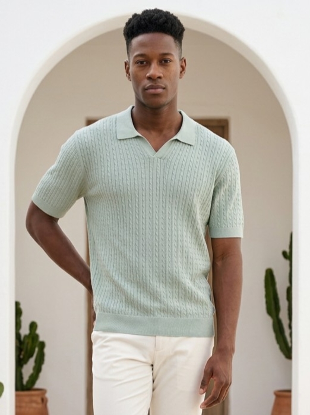 Elie Tahari Men's Light Green Polo Shirt Distinct Cable Knit Texture XL EUC